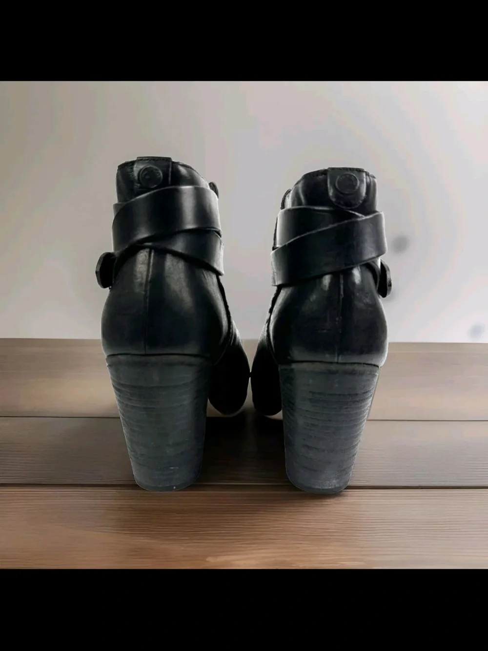 Rag & Bone Size Harrow Ankle Booties Black Strap,Block Heel Size 38.5